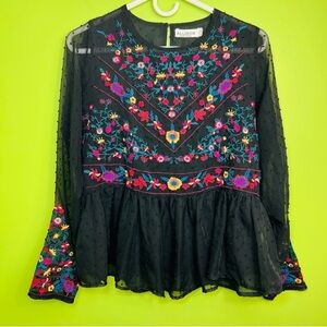Allison New York Embroidered Floral Peplum Blouse size M